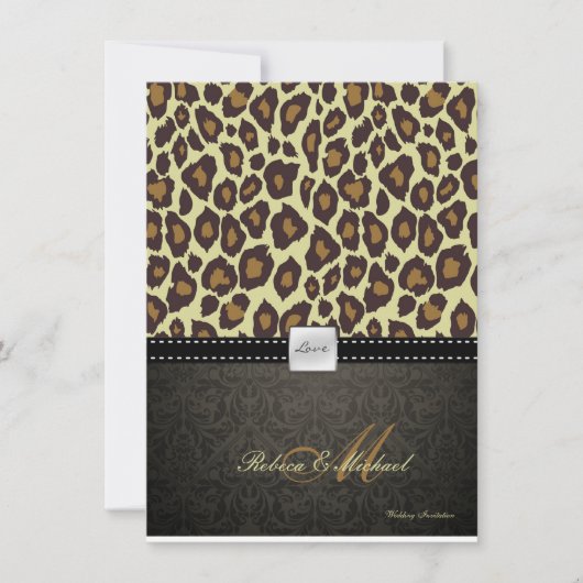 Elegant Damask Leopard Wedding Invitation Kaart (Voorkant)