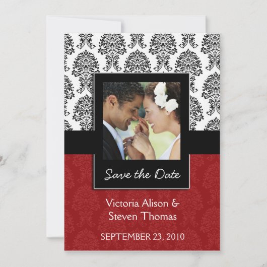 Elegant Damask Lovers Wedding Invitation (Ruby Red Save The Date (Voorkant)