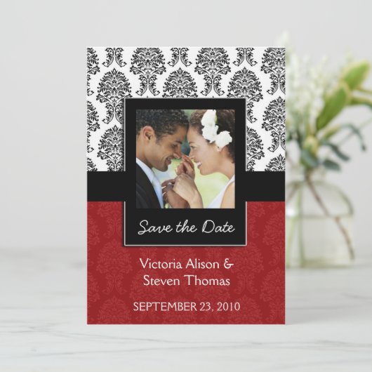 Elegant Damask Lovers Wedding Invitation (Ruby Red Save The Date (Staand voorkant)