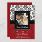 Elegant Damask Lovers Wedding Invitation (Ruby Red Save The Date (Voorkant / Achterkant)
