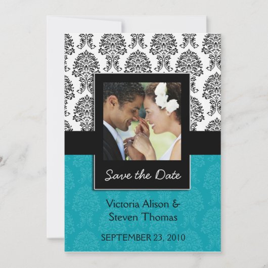 Elegant Damask Lovers Wedding Invitation (Turquois Save The Date (Voorkant)