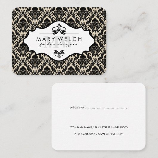 Elegant Damask met Monogram (afsprakenkaart) Afsprakenkaartje (Voorkant / Achterkant)