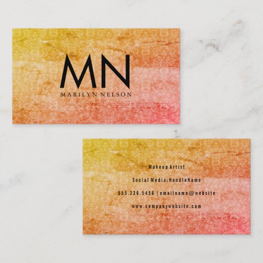 Elegant Damask met Monogram Visitekaartje (Voorkant / Achterkant)