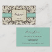 Elegant Damask Modern Brown, Green and Beige Visitekaartje (Voorkant / Achterkant)