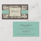 Elegant Damask Modern Brown, Green and Beige Visitekaartje (Voorkant / Achterkant)