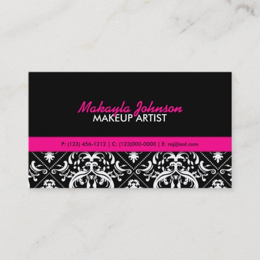 Elegant Damask Modern & Stylish Makeup Artist Visitekaartje (Voorkant)
