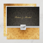 Elegant Damask Monogram Black and gold Wedding Kaart (Voorkant / Achterkant)