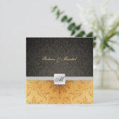 Elegant Damask Monogram Black and gold Wedding Kaart (Staand voorkant)