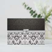 Elegant Damask Monogram Hartelijk dank Bedankkaart (Staand voorkant)
