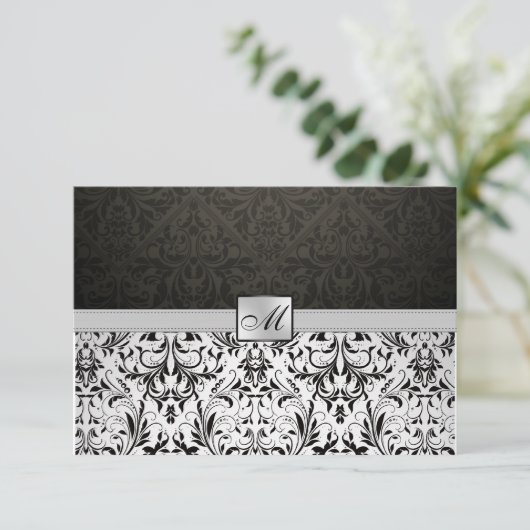 Elegant Damask Monogram Hartelijk dank Bedankkaart (Staand voorkant)