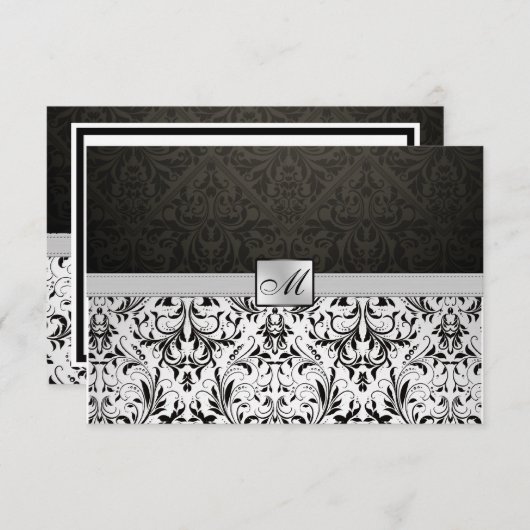 Elegant Damask Monogram Hartelijk dank Bedankkaart (Voorkant / Achterkant)