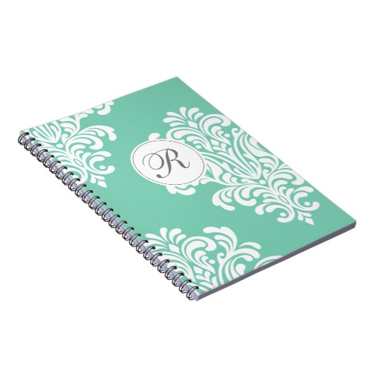 Elegant Damask Monogram Notitieboek (Rechterzijde)