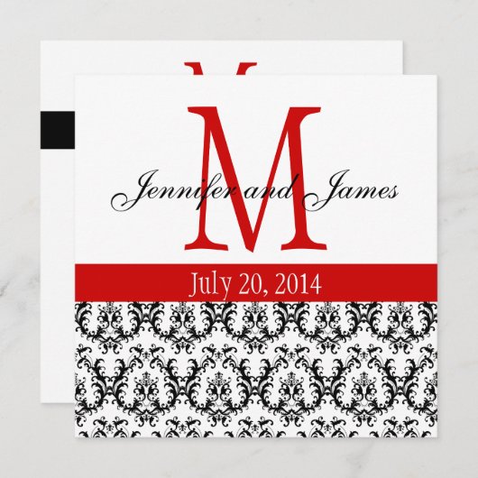 Elegant Damask Monogram Weddenschap Rood Kaart (Voorkant / Achterkant)