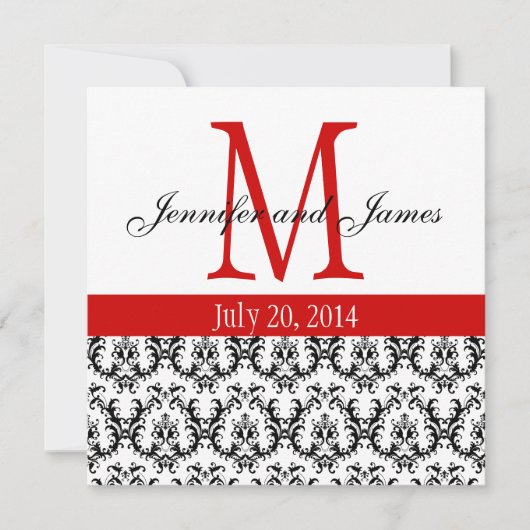 Elegant Damask Monogram Weddenschap Rood Kaart (Voorkant)