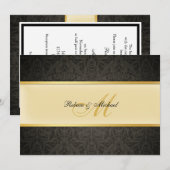 Elegant Damask Monogram Wedding Black en Gold Kaart (Voorkant / Achterkant)