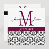 Elegant Damask Monogram Wedding Invitation Wine Kaart (Voorkant / Achterkant)