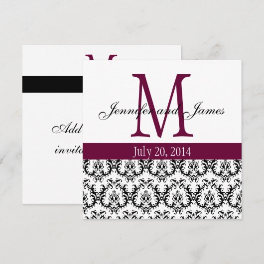 Elegant Damask Monogram Wedding Invitation Wine Kaart (Voorkant / Achterkant)