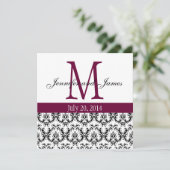 Elegant Damask Monogram Wedding Invitation Wine Kaart (Staand voorkant)