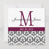 Elegant Damask Monogram Wedding Invitation Wine Kaart (Voorkant)