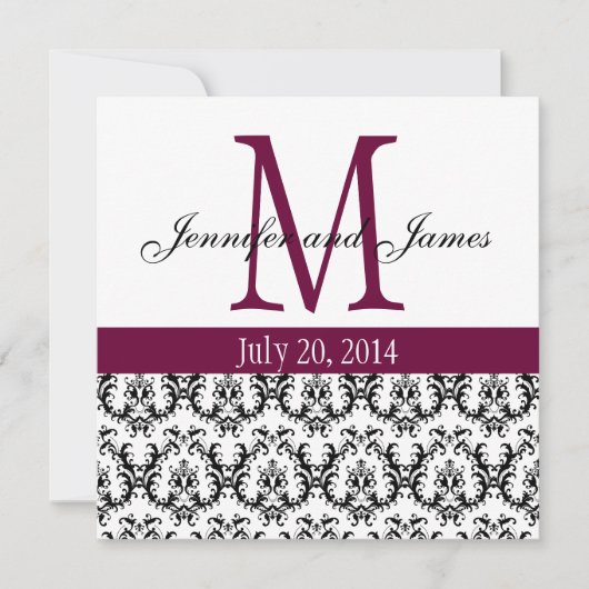 Elegant Damask Monogram Wedding Invitation Wine Kaart (Voorkant)
