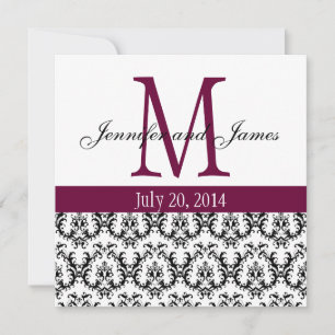 Elegant Damask Monogram Wedding Invitation Wine Kaart