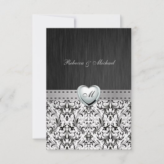 Elegant Damask Monogram Wedding RSVP Card Kaartje (Voorkant)