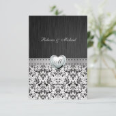 Elegant Damask Monogram Wedding RSVP Card Kaartje (Staand voorkant)