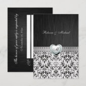 Elegant Damask Monogram Wedding RSVP Card Kaartje (Voorkant / Achterkant)