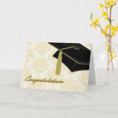 Elegant Damask & Mortarboard Afstuderen Card Kaart (Gele Bloem)