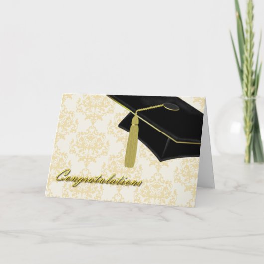 Elegant Damask & Mortarboard Afstuderen Card Kaart (Voorkant)