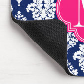 Elegant Damask Navy & Pink Custom Monogramed Muismat (Hoek)