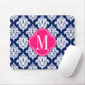 Elegant Damask Navy & Pink Custom Monogramed Muismat (Met muis)