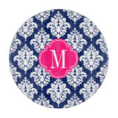 Elegant Damask Navy & Pink Custom Monogramed Snijplank (Voorkant)
