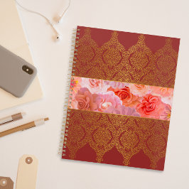 Elegant Damask Oriental Red Floral Gouden kant Planner