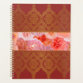 Elegant Damask Oriental Red Floral Gouden kant Planner (Voorkant)