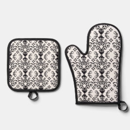 Elegant Damask Ovenwant & Pannenlap Set