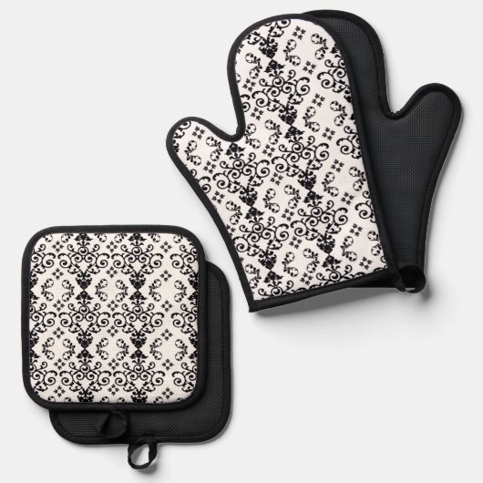 Elegant Damask Ovenwant & Pannenlap Set (Voorkant / Achterkant)