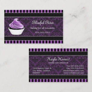 Elegant Damask Paars Cupcake Bakery Visitekaartje