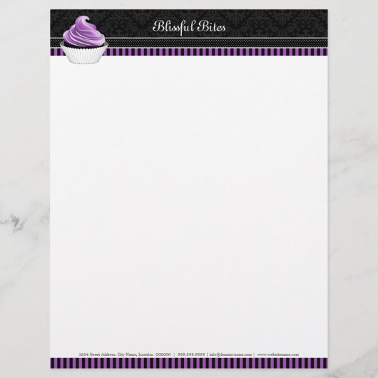 Elegant Damask Paars Cupcake bakkerij Flyer (Achterkant)