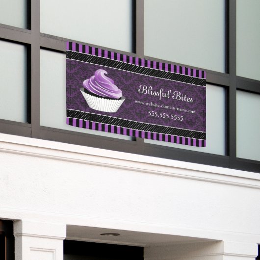 Elegant Damask Paars Cupcake Spandoek (Buitenkant Gebouw)