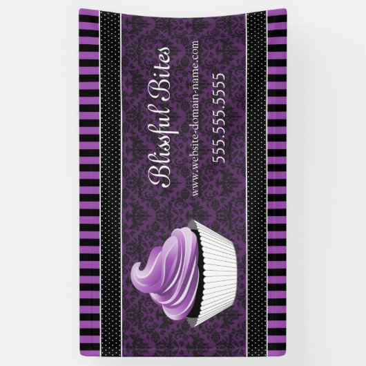 Elegant Damask Paars Cupcake Spandoek (Verticaal)