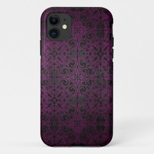 Elegant Damask Paars Fade to Black Shimmer iPhone 11 Hoesje