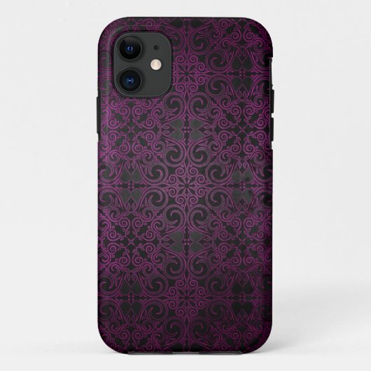 Elegant Damask Paars Fade to Black Shimmer Case-Mate iPhone Case (Achterkant)