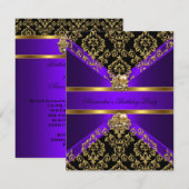 Elegant Damask Paars Gold Black Birthday Kaart (Voorkant / Achterkant)