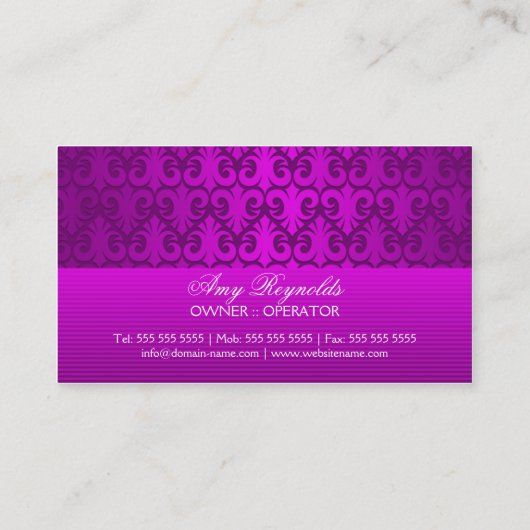 Elegant Damask Paars Silver Shimmer Visitekaartje (Achterkant)