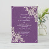 Elegant damask paarse trouwuitnodigingen kaart (Staand voorkant)
