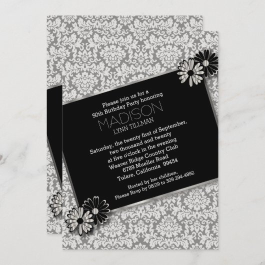 Elegant Damask Party Sjabloon Invitation Card Kaart (Voorkant / Achterkant)