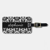 Elegant Damask-patronen met zwart en wit Bagagelabel (Voorkant horizontaal)
