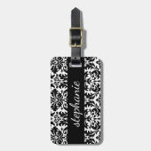 Elegant Damask-patronen met zwart en wit Bagagelabel (Voorkant verticaal)