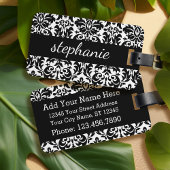 Elegant Damask-patronen met zwart en wit Bagagelabel